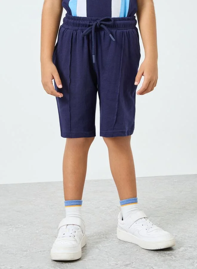 Styli Boys Navy Color Block Polo and Shorts Set